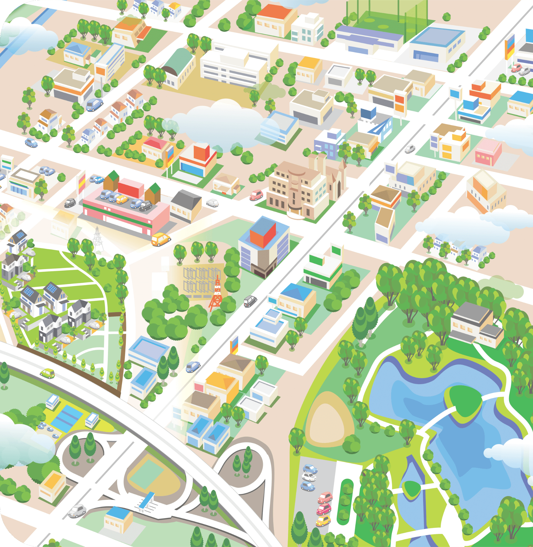 外から見た街のイラスト